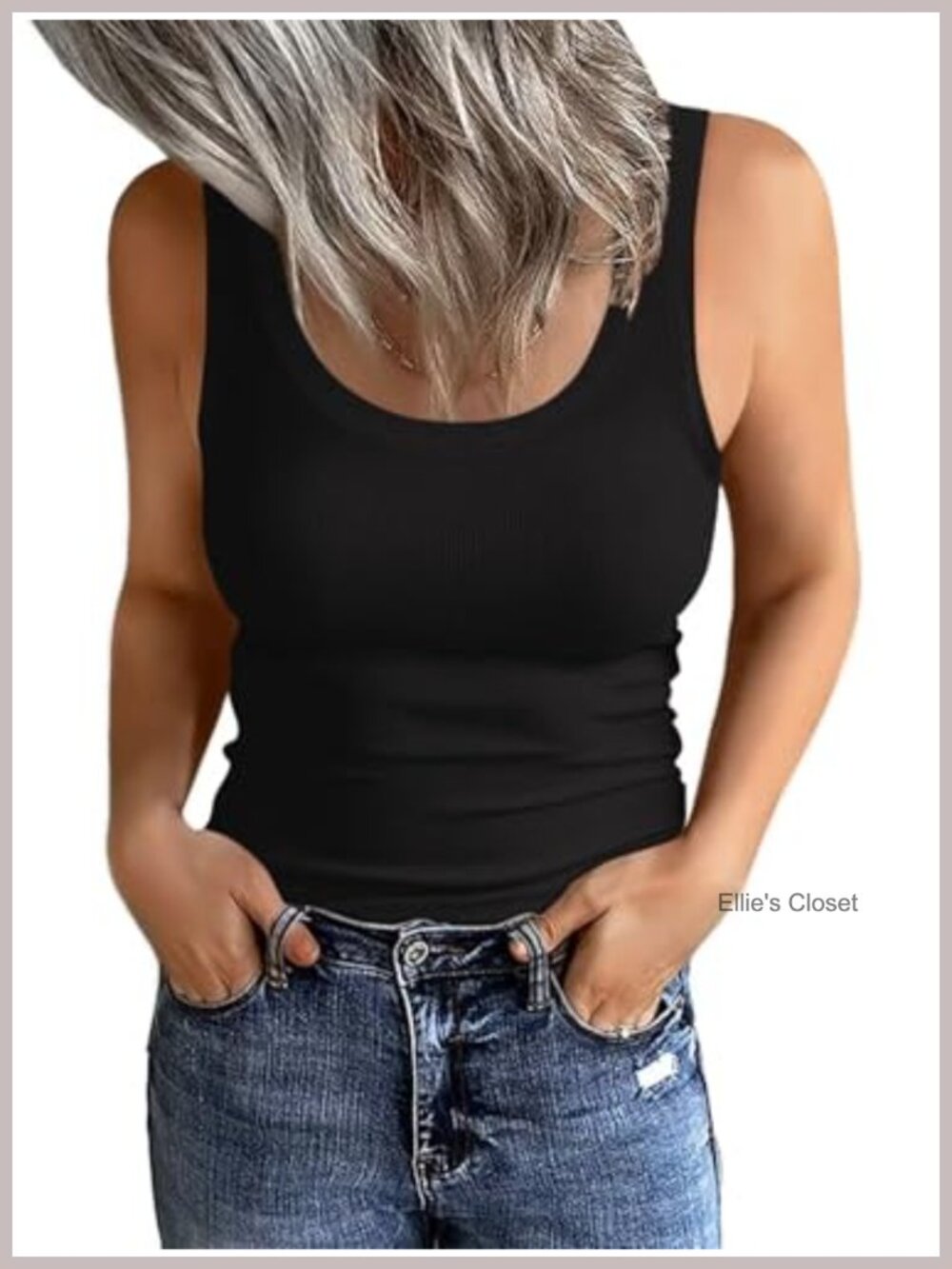 Women's Ribbed Scoop Neck Tank Top Sleeveless Layering Shirt